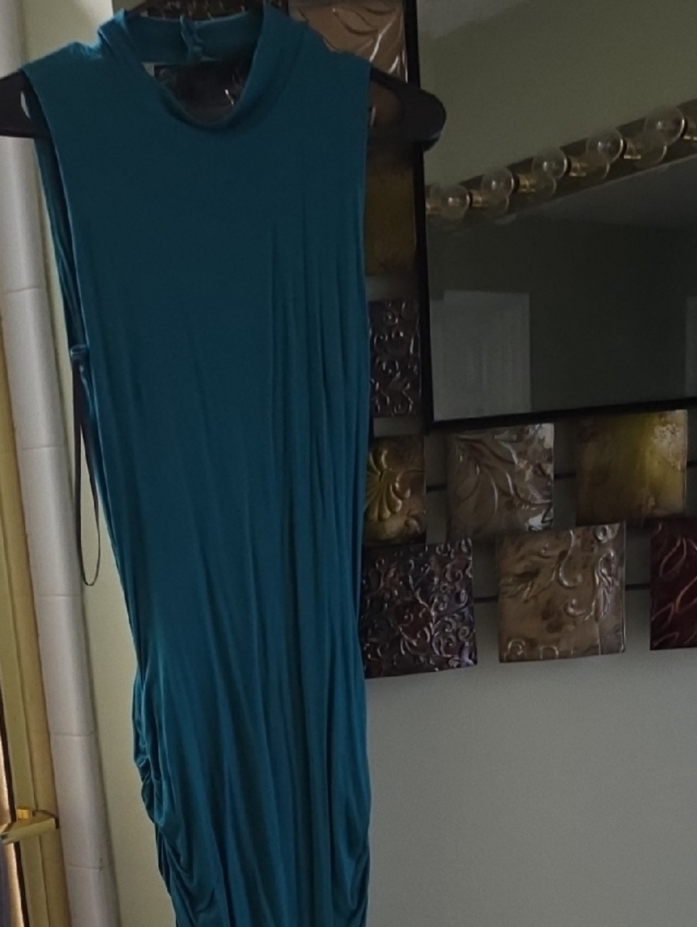 bebe Teal Sleeveless Mock-Neck Maxi Dress